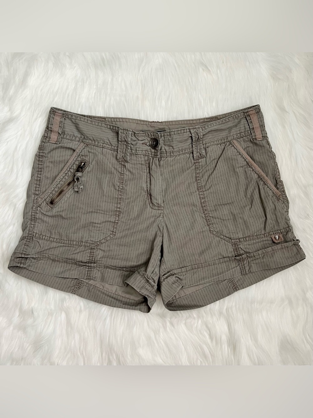 Dalia Collection Y2K Striped Utility Cargo Khaki Shorts